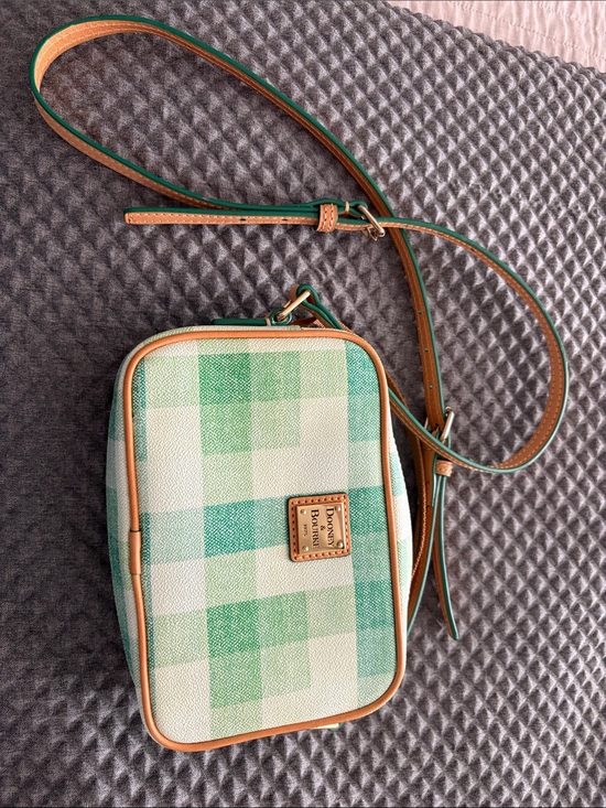 Dooney & Bourke Handbags - Dooney & Bourke Green Gingham Leather-Trim Crossbody Bag